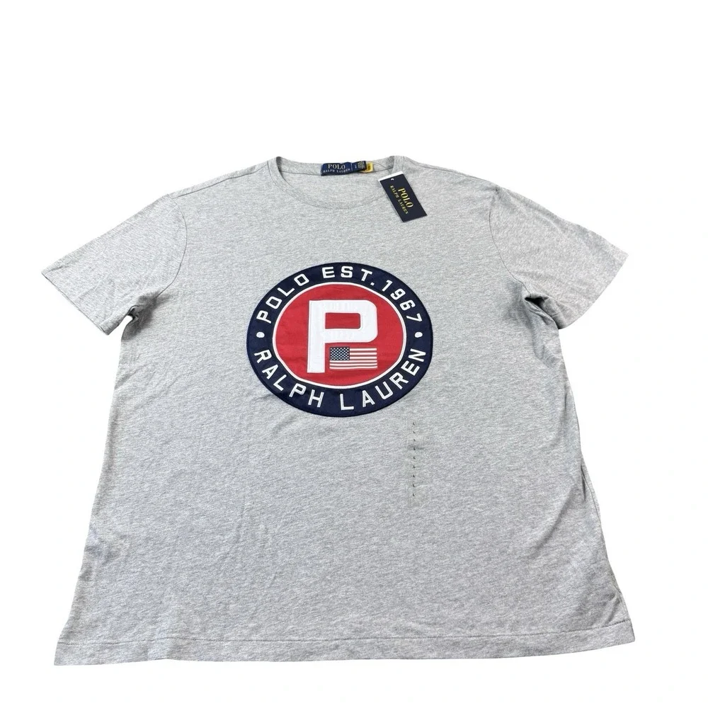 Polo Ralph Lauren Gray America Cookie Patch Mens S/S Cotton T Shirt Size L NWT